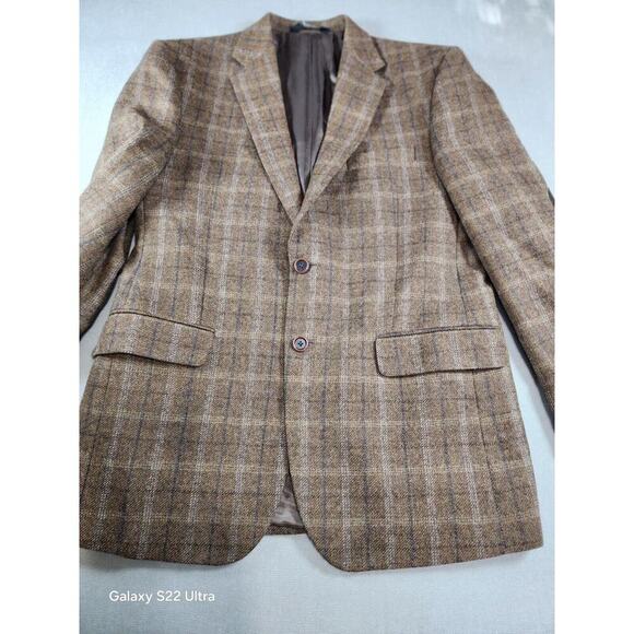Jos A Bank Mens Blazer 42R Elbow Patches Brown Windowpane Dual Vent 2 Button - Picture 1 of 11